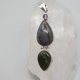 Labradorite, Epidote and Amethyst Pendant in Sterling Silver