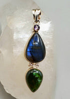 Labradorite, Epidote and Amethyst Pendant in Sterling Silver