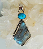 Labradorite and Turquoise Pendant in Sterling Silver