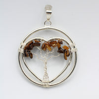  Tiger Eye Tree Of Life Heart Pendant