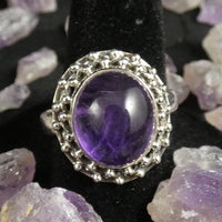 Crystal Amethyst Sterling Silver Cabochon Ring (size 9)