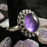 Crystal Amethyst Sterling Silver Cabochon Ring (size 9)