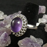 Crystal Amethyst Sterling Silver Cabochon Ring (size 9)