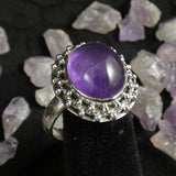 Crystal Amethyst Sterling Silver Cabochon Ring (size 9)